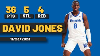 David Jones Memphis Tigers 36 PTS 5 STL 4 REBS vs Arkansas Razorbacks