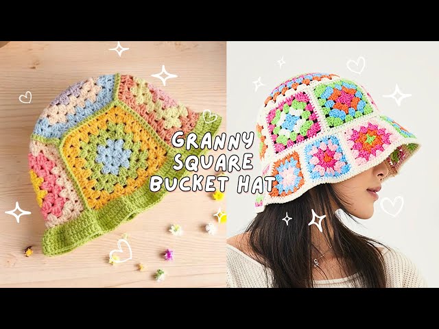Handcrafted Crochet Bucket Hat Granny Square Acrylic Yarn Handmade Knit The Smiley Granny Scrappy Crochet Bucket Hat PATTERN #13  main image 4