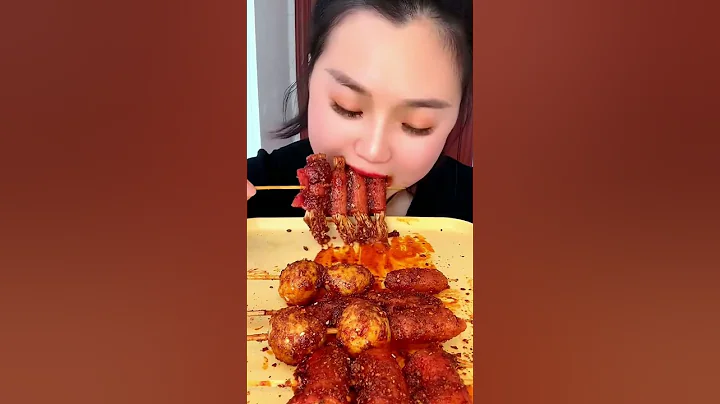 This experience eating meatballs enoki mushrooms flavor spicy yummy asmr mukbang