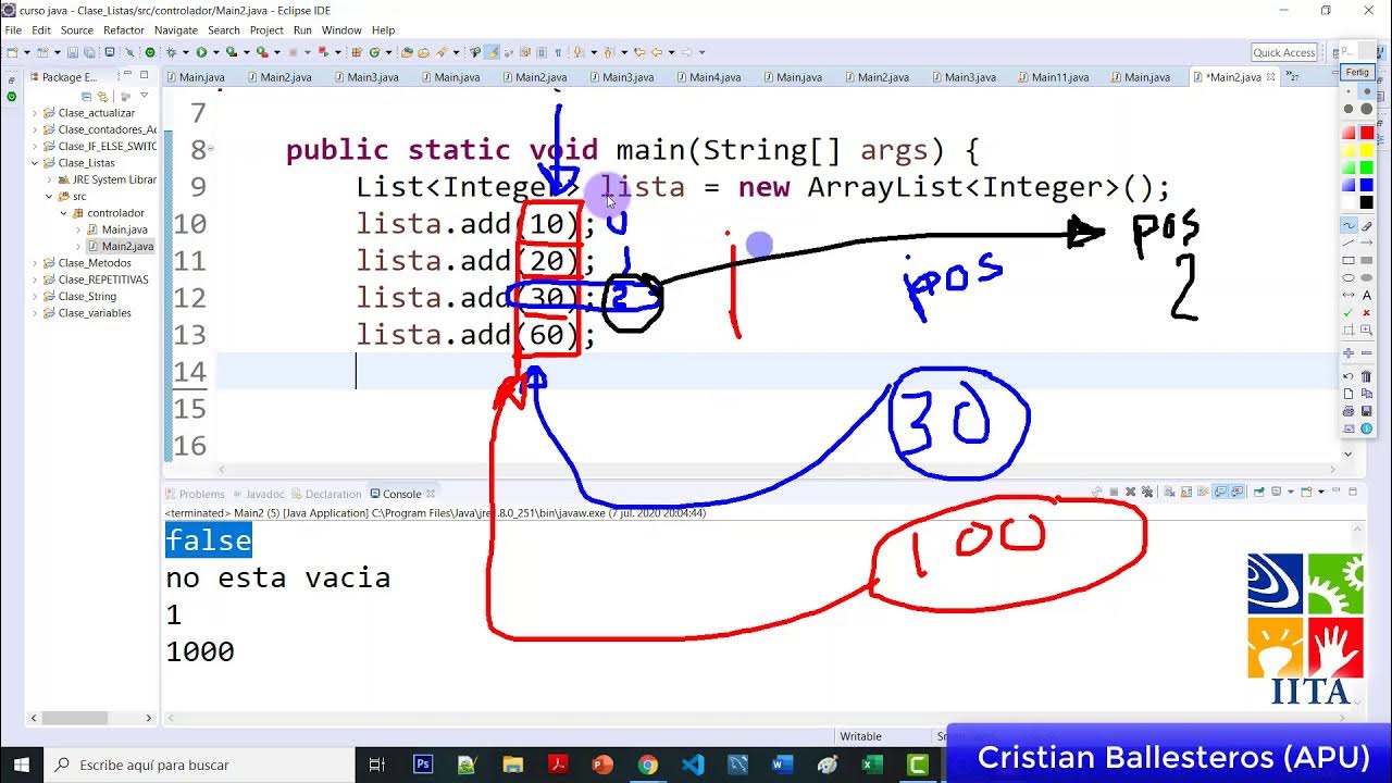 List y ArrayList metodos clear isEmpty contains indexOf en JAVA PARTE 2