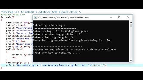 program in C to extract a substring from a given string