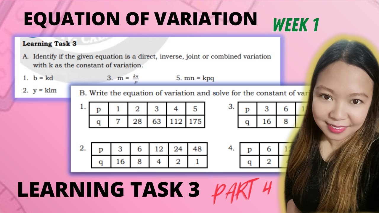 EQUATION OF VARIATION|WEEK 1 LEARNING TASK 3 PART 4| @LoveMATHTV - YouTube