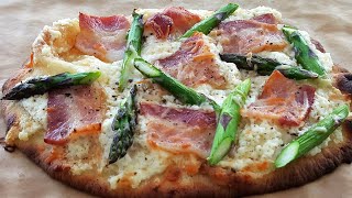 10-Minute Flatbread White Pizza with Bacon & Asparagus