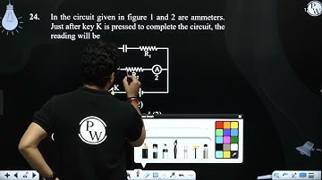In the circuit given in figure 1 and 2 are ammeters. Just after key K is pressed to complete the....