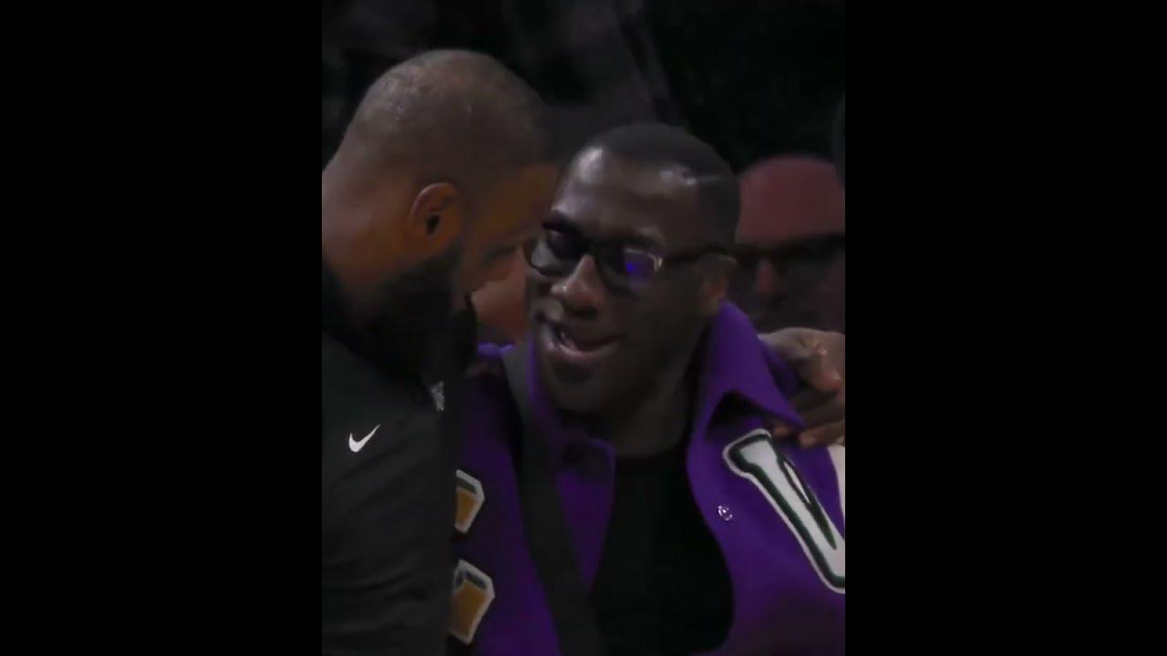 LeBron James daps up Shannon Sharpe. Shannon rocks a Louis Vuitton jacket &  Audemars Piguet watch 