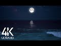 10 HOURS Calming Sounds of Night Ocean - Full Moon Night With Wave Sounds for Deep Sleeping