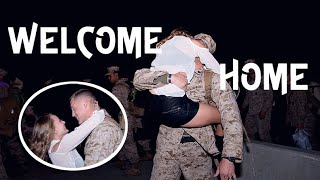 Military Homecoming - Wife welcomes home her Marine husband from deployment. Best reaction ever!