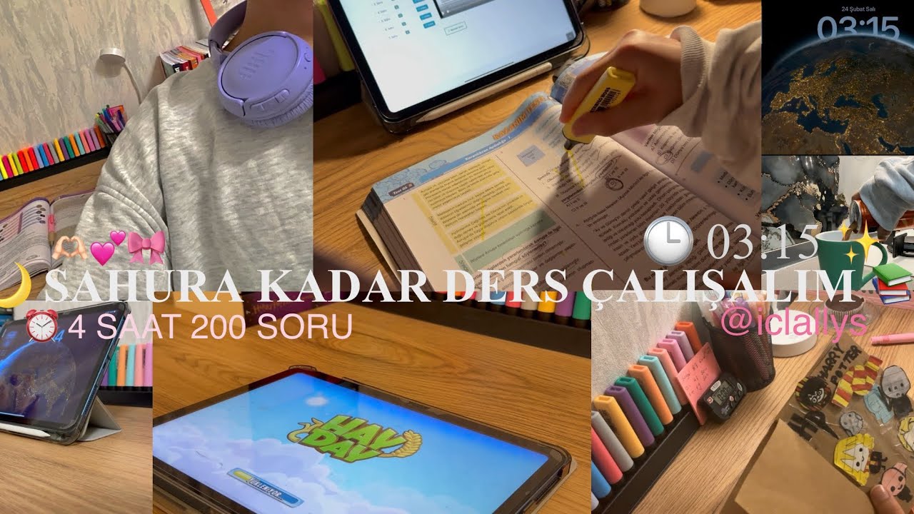 Sahura kadar ders çalışalım ✨🫶🏻|4 saat ⏰ 200 soru💕