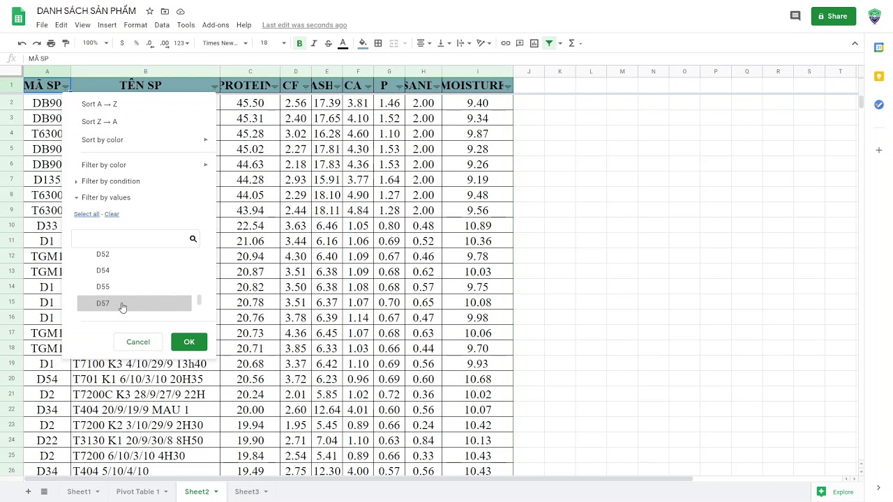 Phân tích dữ liệu bằng Google sheet - Cách lọc và xem thống kê số liệu cột tự động