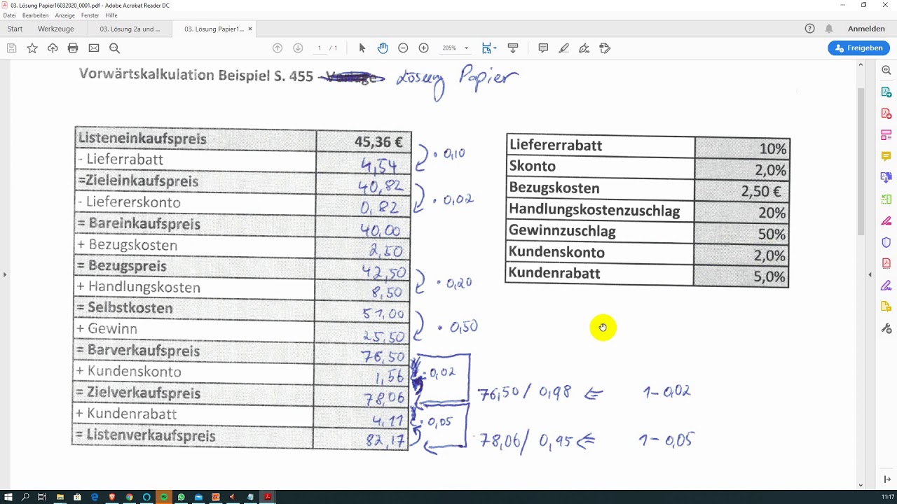 Vorwärtskalkulation übungen Mit Lösungen Pdf