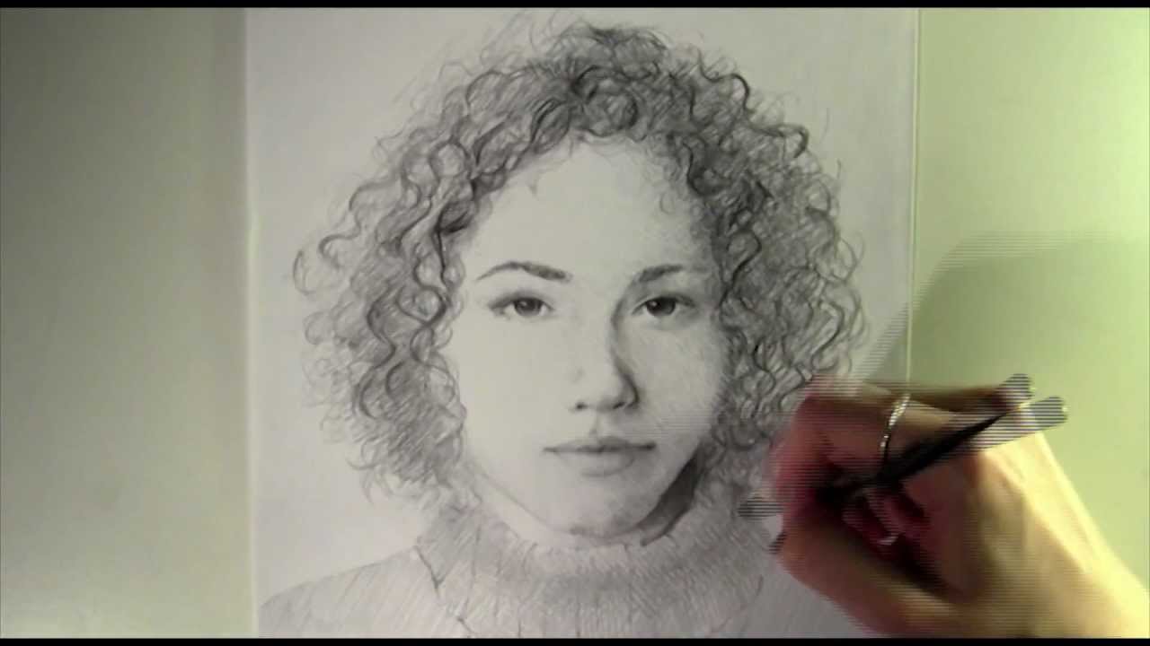 Drawing people who don't exist - cute curly brunette - YouTube