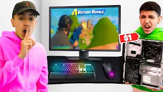 I Surprised My Little Brother With The Worst Fortnite Gaming PC! HE RAGED!