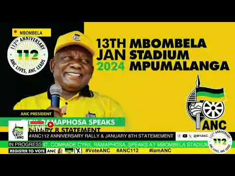 [WATCH LIVE] ANC President Comrade Cyril Ramaphosa speaks at Mbombela Stadium for the #ANC112 Ann…
