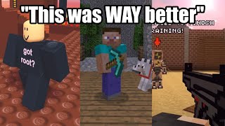 Why Do We Like Old Versions of Games A Lot?
People have the tendency to side with something older than its modern self. Let us debunk what this tendency is named. Credits are at the bottom-most of this description.
Disclaimer: All images, pictures, and songs used for this video are in the ownership of other people.
DONATE TO ME: https://www.roblox.com/games/9585439020/DONATE-TO-ME
FOLLOW MY SOCIAL MEDIA:
Second Channel: https://www.youtube.com/channel/UCRrecrNdbsafAgE_nb2H_QA
Discord Server: https://discord.gg/yR9Yf9j
Steam Group: http://steamcommunity.com/groups/IdentityTophatGroup
Omlet Arcade: https://omlet.gg/profile/aplayslive
Twitter: https://twitter.com/IdentityTophat?s=09
Background Music: C418 - Mice on Venus, but its a sad film score
Link: https://www.youtube.com/watch?v=IEIUWDYpSIY
THUMBNAIL SOURCES/CREDITS:
https://devforum.roblox.com/t/feedback-on-stages-for-a-runner-game-based-on-old-roblox/2665863 (By JuanGamerPlayz_RBLX)
https://www.csmonitor.com/Technology/2013/1216/Brick-for-brick-Minecraft-will-finally-make-its-PlayStation-3-debut
A scene from Pixel Gun 3D
#roblox #nostalgia #memes #minecraft #old Why Do We Like Old Versions of Games A Lot?