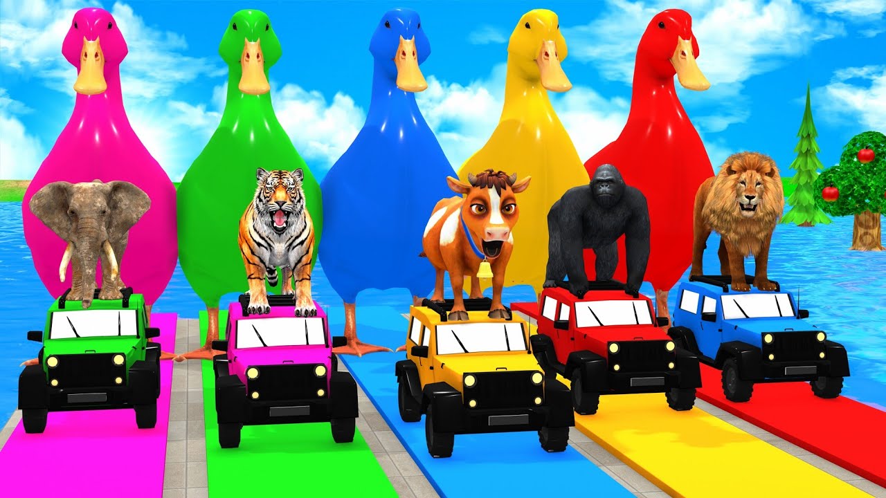 Long Slide Game with Cow Elephant Gorilla Hippopotamus Tiger 3d Animal Game Funny 3d Animals