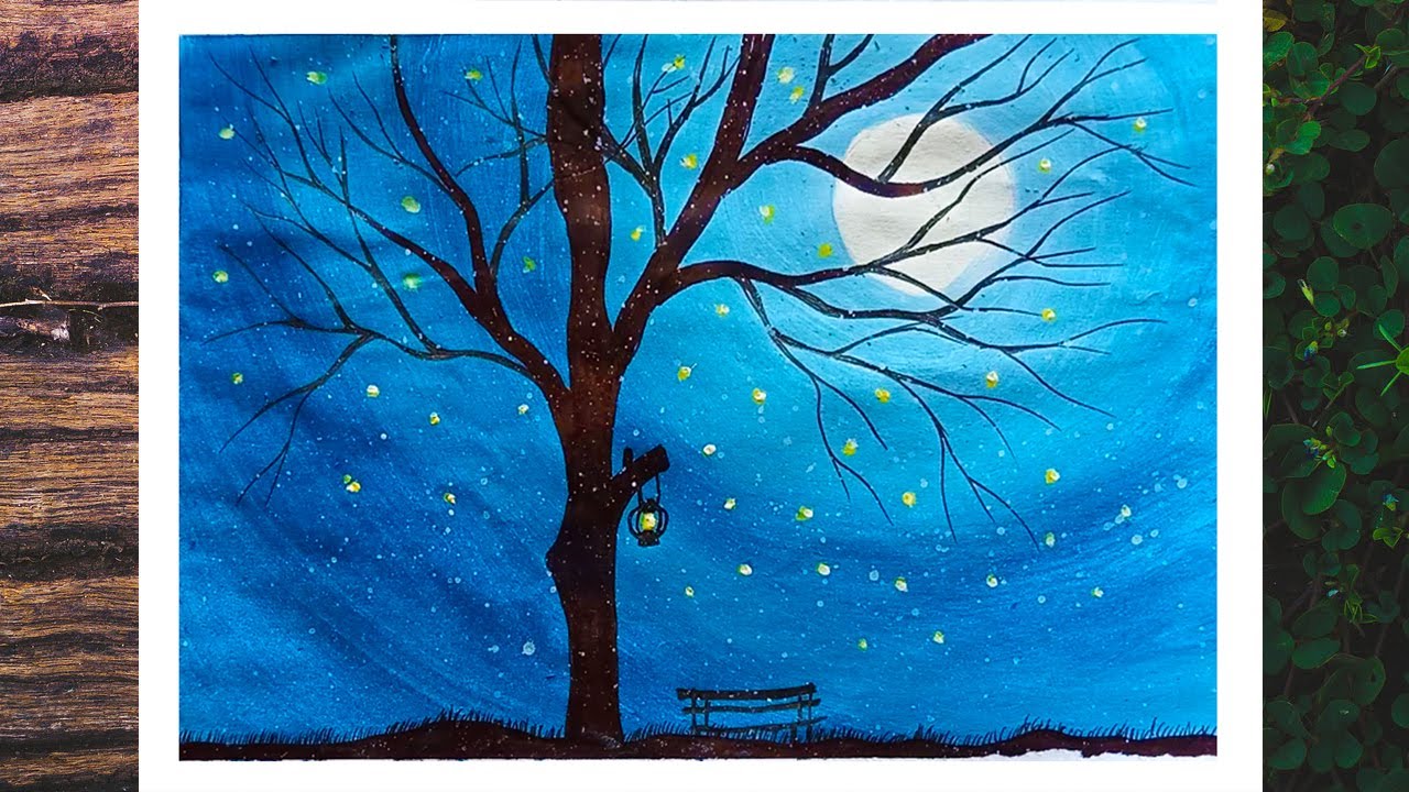 Moonlight Night Landscape Acrylic Painting For Beginners