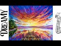 Dreamy sunset with Dock Step by step Acrylic Tutorial | TheArtSherpa