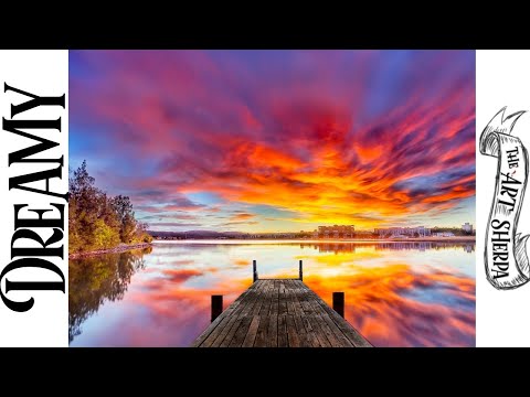 Dreamy sunset with Dock Step by step Acrylic Tutorial | TheArtSherpa