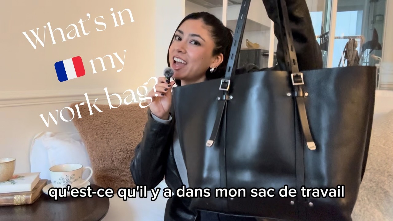 Qu'est ce qu'il y a dans mon sac de travail? Learn useful French vocab 🇫🇷 (FR/ENG SUBS)