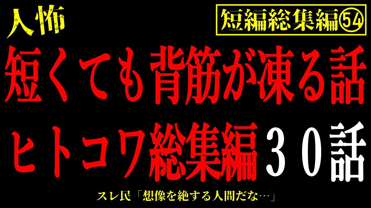 【2chヒトコワ総集編54】短編でも背筋がゾッとする人間の怖い話まとめ30話【怖いスレ・作業用・睡眠用】
