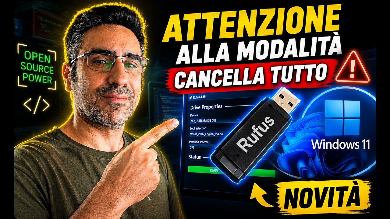 Thumbnail del video Rufus 4.15: Windows 11 Pulito, Ma Questa Opzione Cancella Tutto