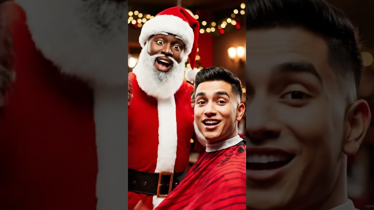 Santa crafting a sharp festive Latin NYC glow holiday haircut near me Santa crafting a sharp festive Latin NYC glow holiday haircut near me