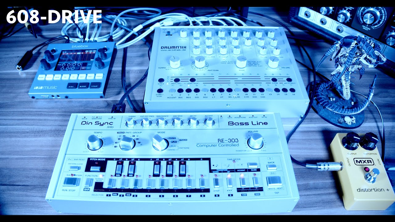 608-DRIVE (DinSYNC RE-303, Acidlab DRUMATIX and MXR-104 Distortion