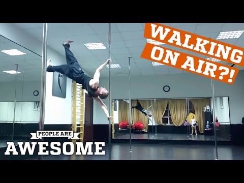 Walking on the air! Amazing anti-gravity pole stepping!