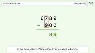 Long Subtraction Problem 67.89-9: Step-by-Step Video Solution