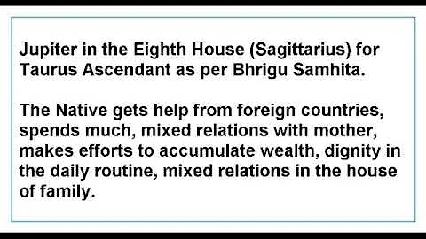 Jupiter in the Eighth House for Taurus Ascendant as per Bhrigu Samhita