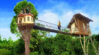 Survival Girl Living Alone Building Incredible Tree House Village,Treehouse,Kitchen,Bathtub,and Well