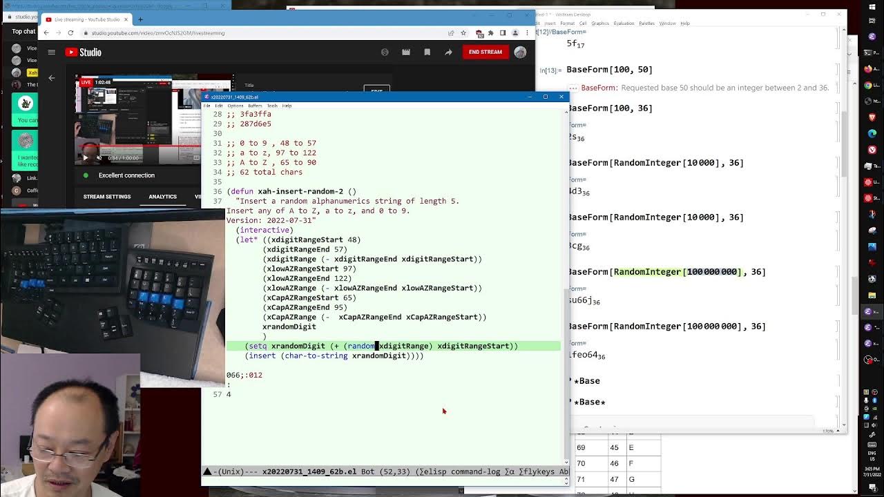 emacs lisp, command to insertrandomstring, hexadecimal, uuid, base64