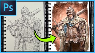 how to digitally color traditional art in Photoshop for digital painters
