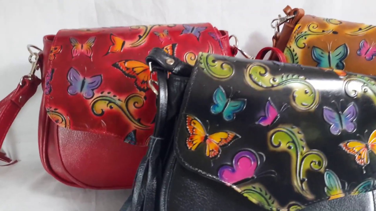 Bolso Cartera Cuero Original 100% De Dama con Aplique en Tala Mariposas -  YouTube