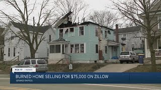 Burned home selling for $75,000 on Zillow