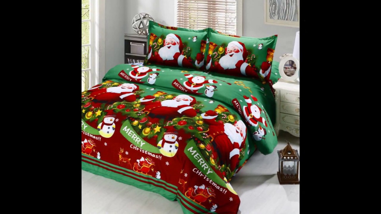 4pcs Cotton Material 3D Printed Cartoon Merry Christmas Gift Bed Sheet 2  Pillowcases - YouTube