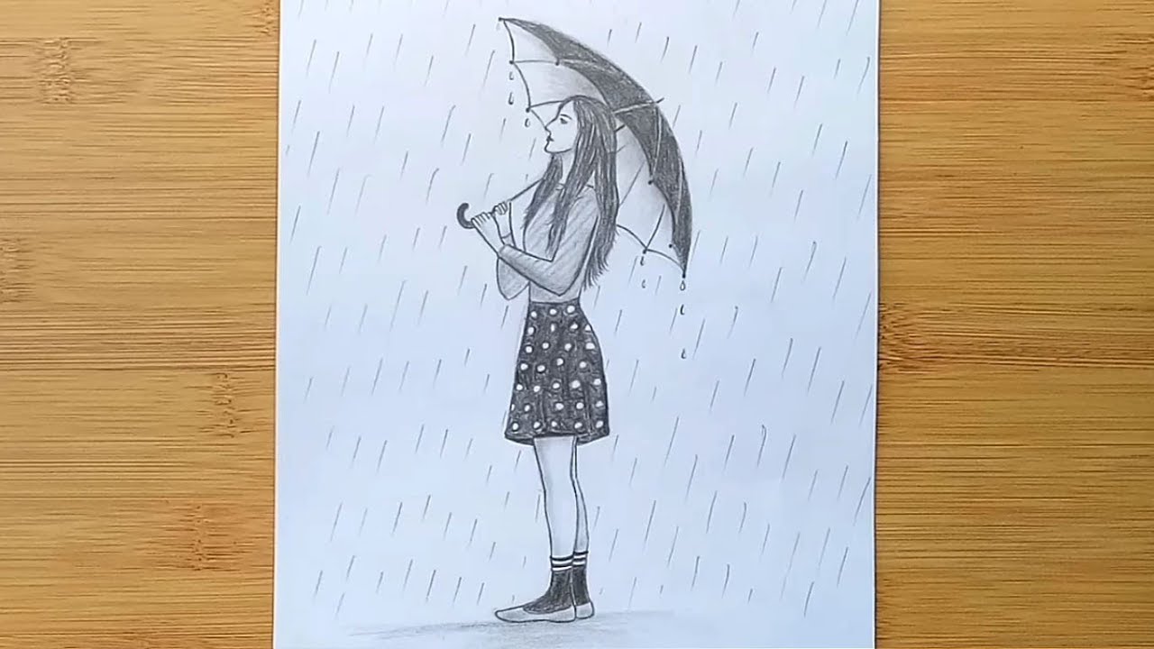 How To Draw A Girl With Umbrella Step By Step A Rainy Day Pencil Sketch