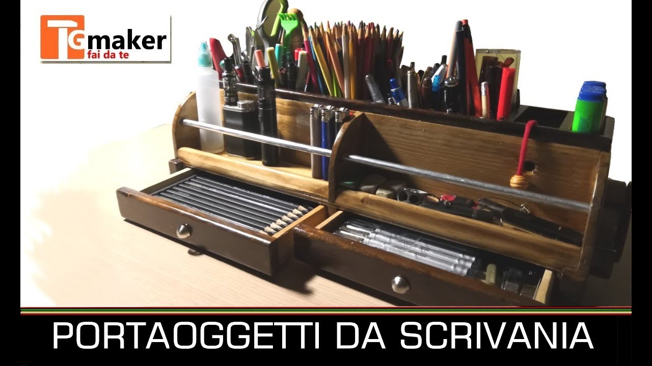 PORTAOGGETTI DA SCRIVANIA IN LEGNO (wooden office stationery holder) 