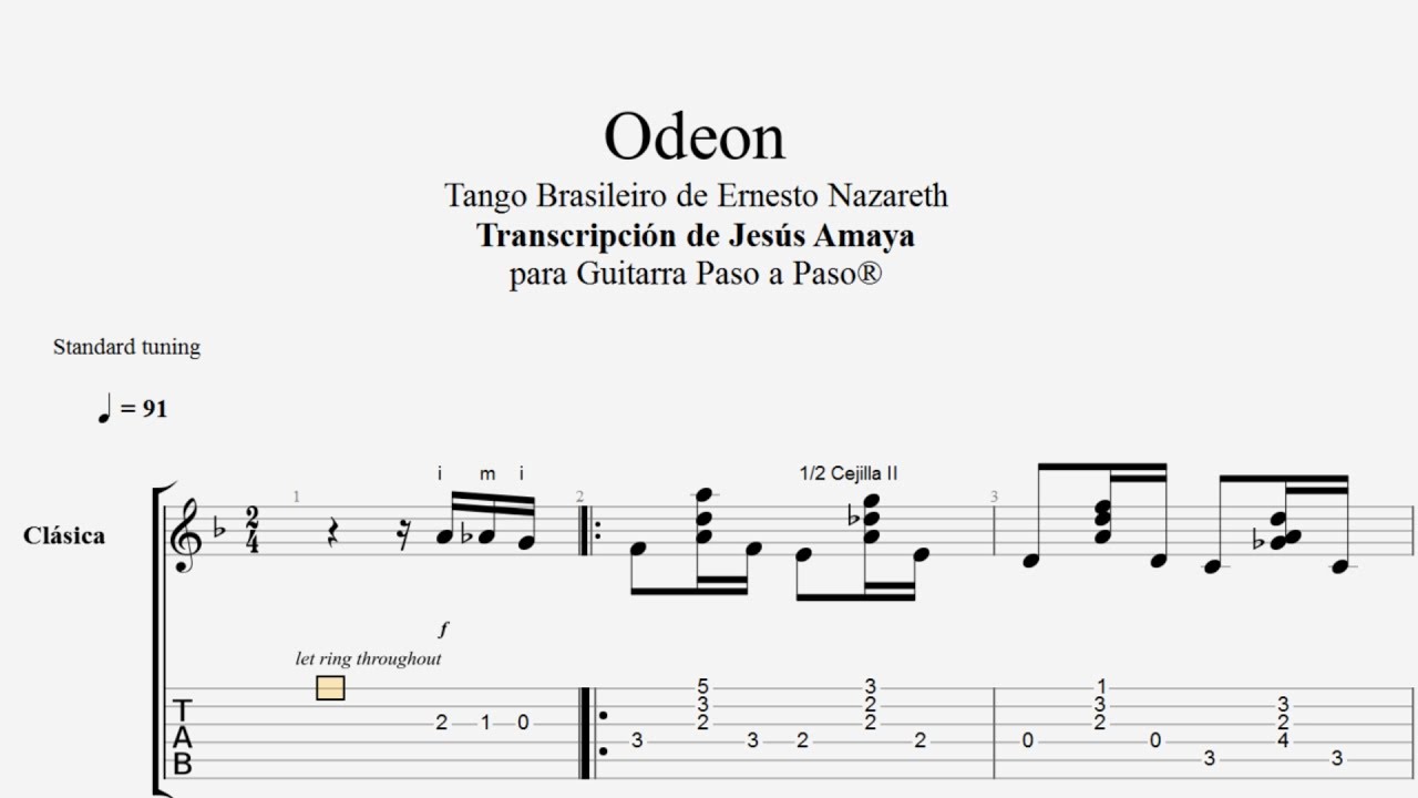 Odeon Ernesto Nazareth Choro Tablatura Por Jesus Amaya Youtube