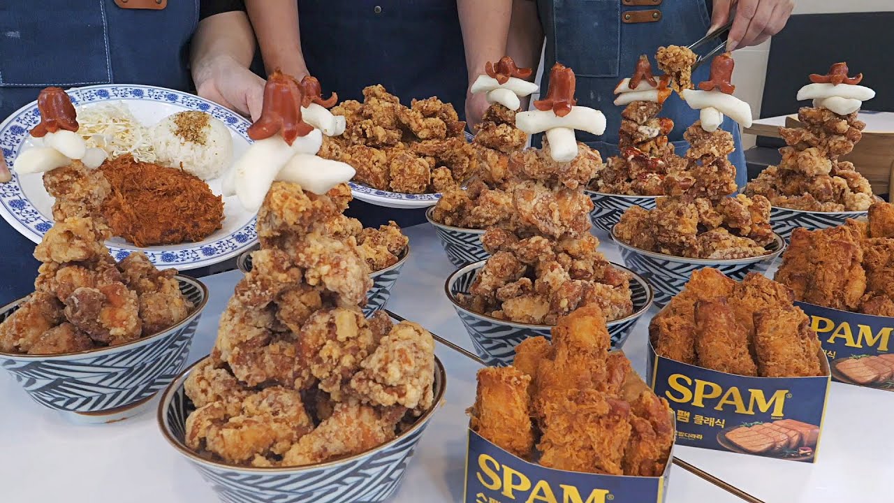 놀랍습니다! 치킨집보다 치킨을 더많이 팔린다는? 역대급 미친 가성비 치킨 타워 덮밥, 스팸튀김 / Rice topped with chicken / Korean street food