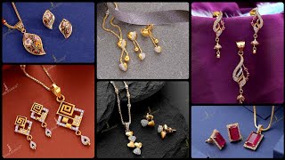 Ethnic light weight daily wear gold earrings pendant jewellery set under 10 grams