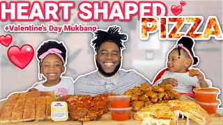 HEART SHAPED PIZZA MUKBANG FOR VALENTINES DAY + CALZONE, FRIED CHICKEN WINGS, PIZZA HUT MUKBANG