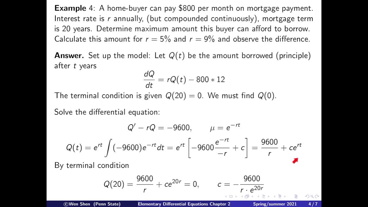 Video213 Modeling w/1st order equations Interest rate/mortgage