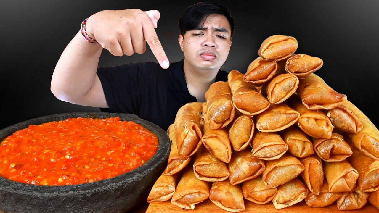 MUKBANG PULUHAN GORENGAN LUMPIA CRISPY COCOL SAMBAL TERASI PEDAS SECOBEK
