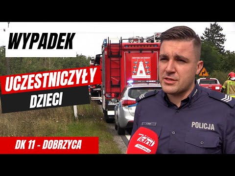 Wypadek busa z dziećmi w Dobrzycy na DK11