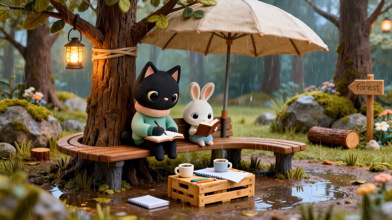 Ollie & Bibi's Rainy Study Day 🌧️ Chill Lo-fi Jazz Beats with Rain Sounds to Focus