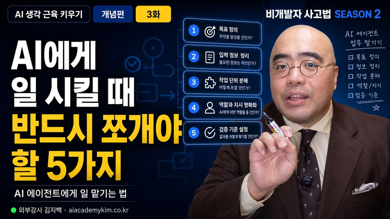 AI에게 일 시킬 때 반드시 쪼개야 할 5가지 | AI 에이전트에게 일 맡기는 법 | 비개발자 사고법 시즌 2 03 #AI에이전트 #도메인지식 #비개발자사고법 thumbnail