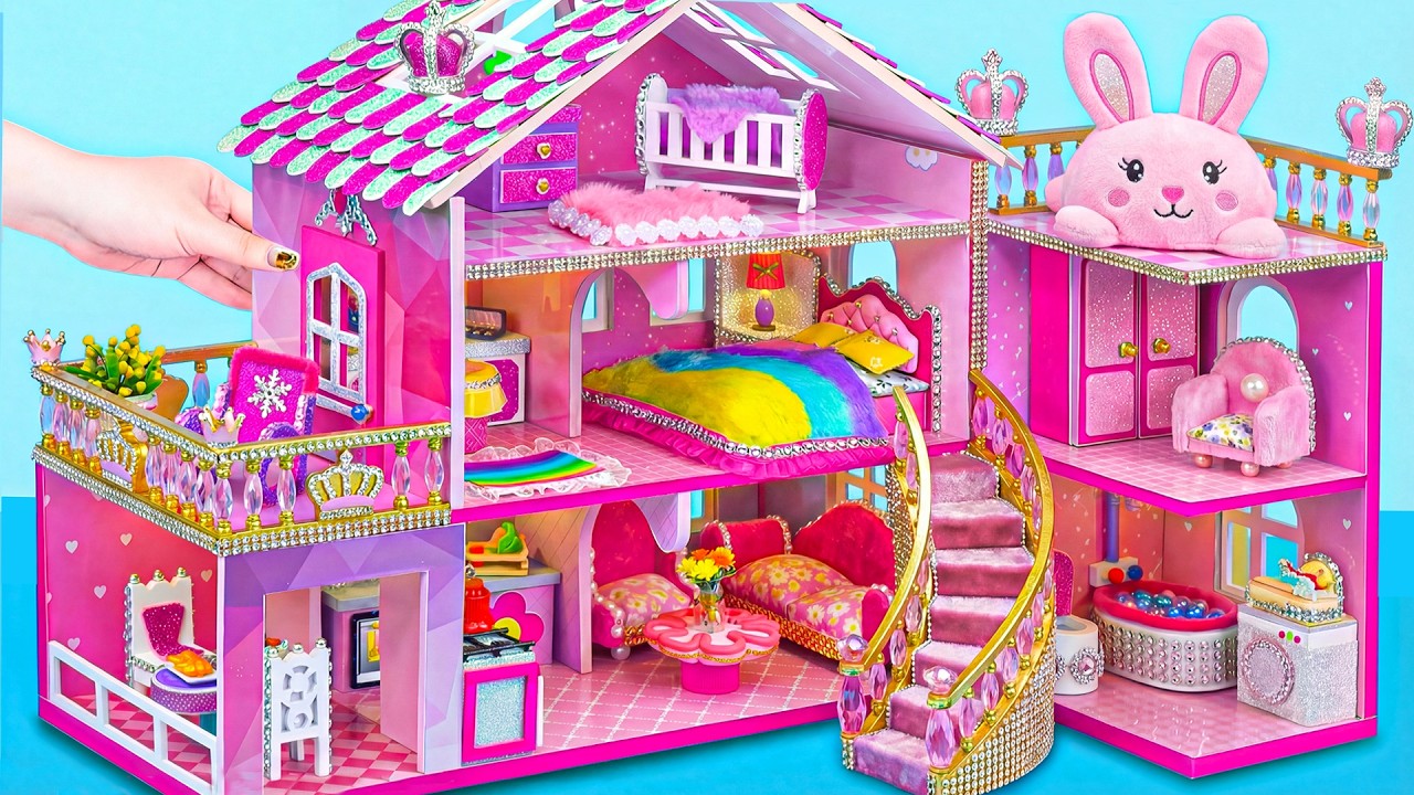 Build Glam Pink Luxury Miniature House with Shiny Stairs and Cozy Bedroom ❤️ DIY Miniature House