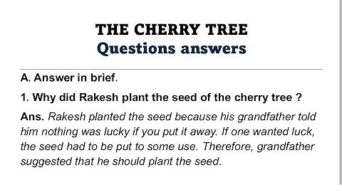the cherry tree by ruskin bond story question answer class 6 , 7 English Book