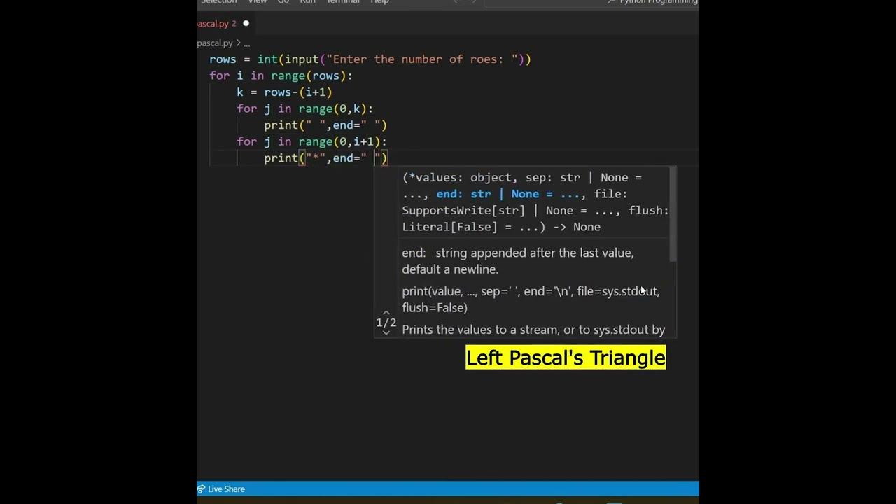 Try to draw Left Pascal's Triangle Pattern in Python | #shorts #coding ...